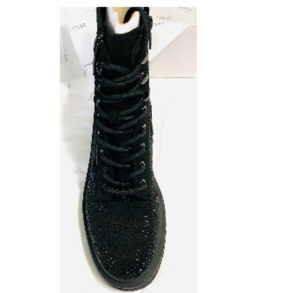 NEW with TAGS in BOX GUESS Ferine CRYSTAL Embellished Combat Boots - Picture 7 of 12